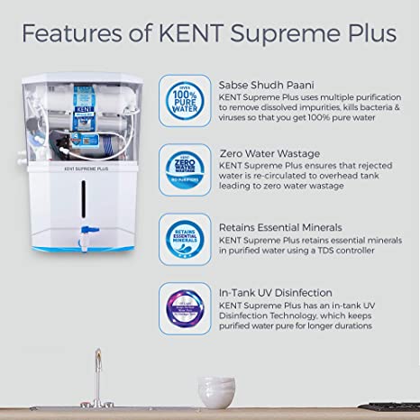 KENT Supreme Plus RO+UV Water Purifier, 8L Storage