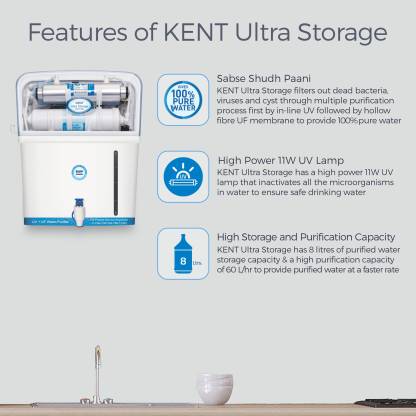 KENT Ultra Storage UV Water Purifier, 8L Storage