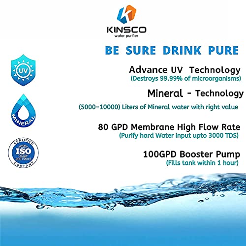 Kinsco Aqua Flame Active Copper+RO + UV + UF + TDS Adjuster Pure Copper Water Purifier Dispenser Machine, 15 Litre