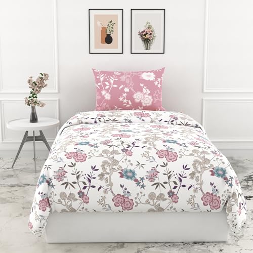 LORETO - A QUALITY LINEN BRAND 100% Pure Cotton Bedsheet for Single Bed with Pillow Cover