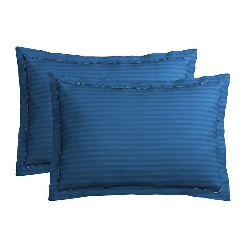 BSB HOME 220 TC Premium Glace Cotton Solid Striped Pillow Covers  (Blue, 20 x 30 Inches)