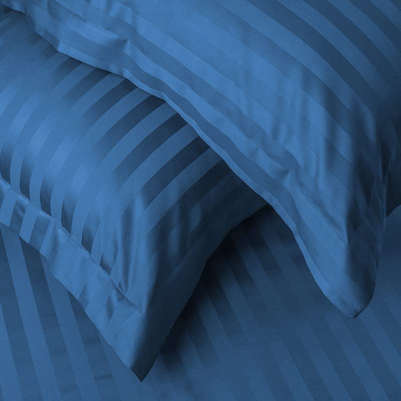 BSB HOME 220 TC Premium Glace Cotton Solid Striped Pillow Covers  (Blue, 20 x 30 Inches)