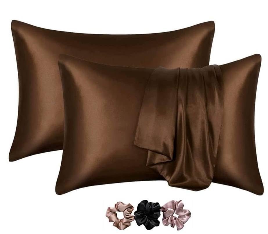 Go well Satin Silk Pillow Covers Pack of 2 (Coffee) 600TC