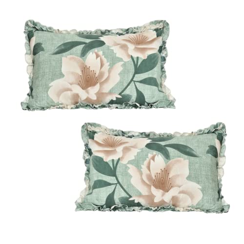 Luxmi Cotton Fabrics | Designer Frill Decorated Pillow Covers | 17 * 28Inches (Set of 2 Pieces) (Green)