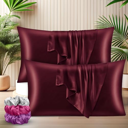 SITTELLA Set of 2 Satin Silk Pillow Cover (Maroon), 600 TC