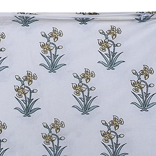 Texstylers Floral Pure Cotton Set of 2 Pcs Jaipuri Print 12" x 18" Small Cushion Pillow Covers, Gold