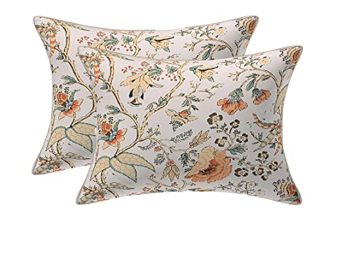 Texstylers Floral Pure Cotton Set of 2 Pcs Jaipuri Print 12" x 18" Small Cushion Pillow Covers, Mustard