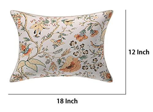 Texstylers Floral Pure Cotton Set of 2 Pcs Jaipuri Print 12" x 18" Small Cushion Pillow Covers, Mustard