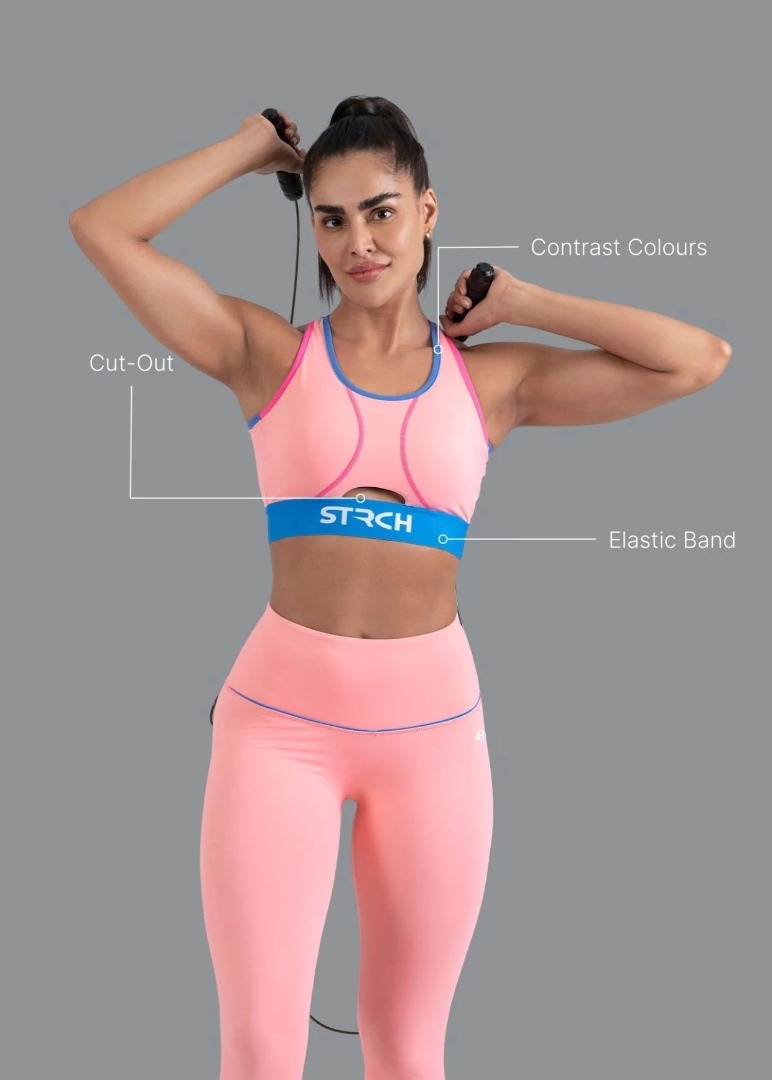 STRCH Nylon Women Double Strap Sports Bra - Pink