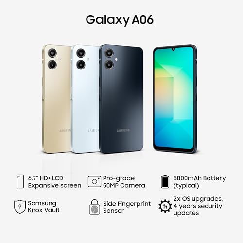 Samsung Galaxy A06 5G| 50 Mp Main Camera| Upto 8Gb Ram With Ram Plus| Mediatek Helio G85| 5000 Mah Battery Knox Vault | Fingerprint Sensor
