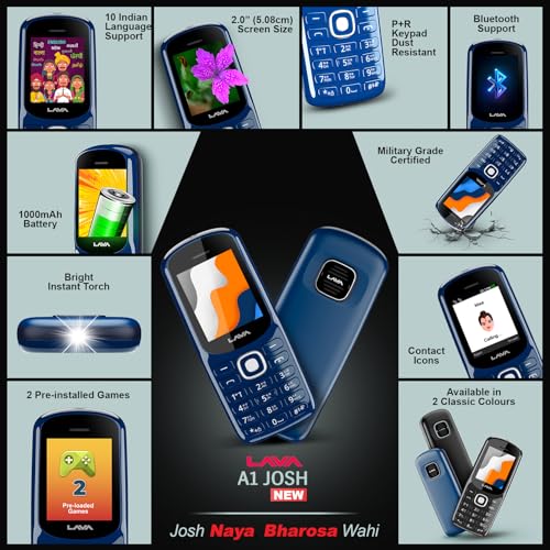 Lava A1 Josh with Dual Sim Keypad Mobile Phone | Long-Lasting Battery |22 Launguages Read Support | Auto Call Recording | Call Blink Notification