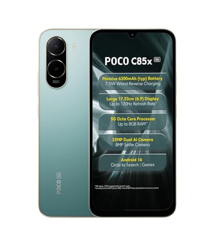 POCO C85x 5G Smartphone, 6.9 Inch Display, 32MP Dual AI Camera, 6300mAh Battery, Android 16
